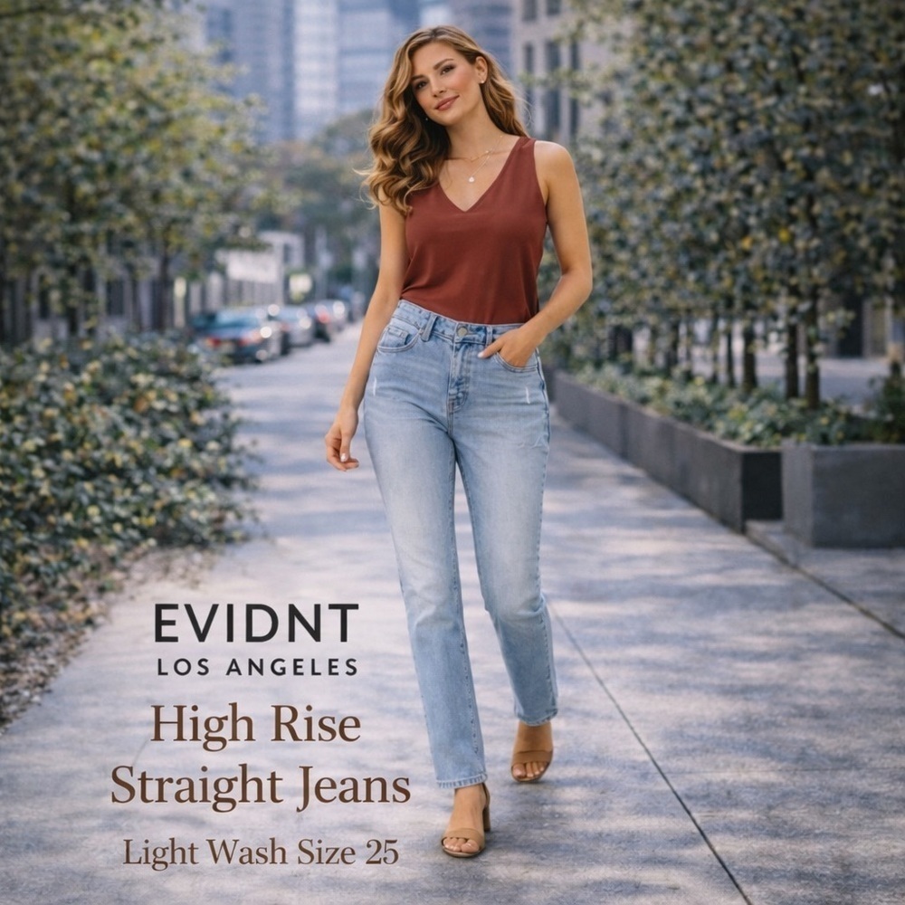 EVIDNT Los Angeles High Rise Straight Jeans Light Wash Size 25